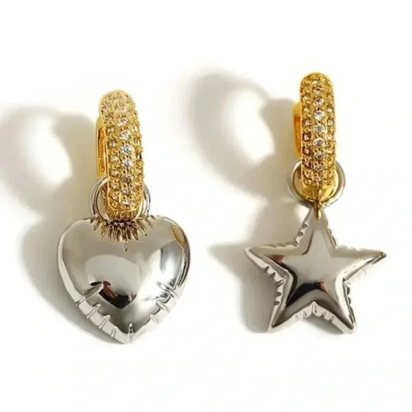 Modest Lu Jewelry - Gold Crystal Star Heart Bubble Balloon Huggie Hoop Earrings